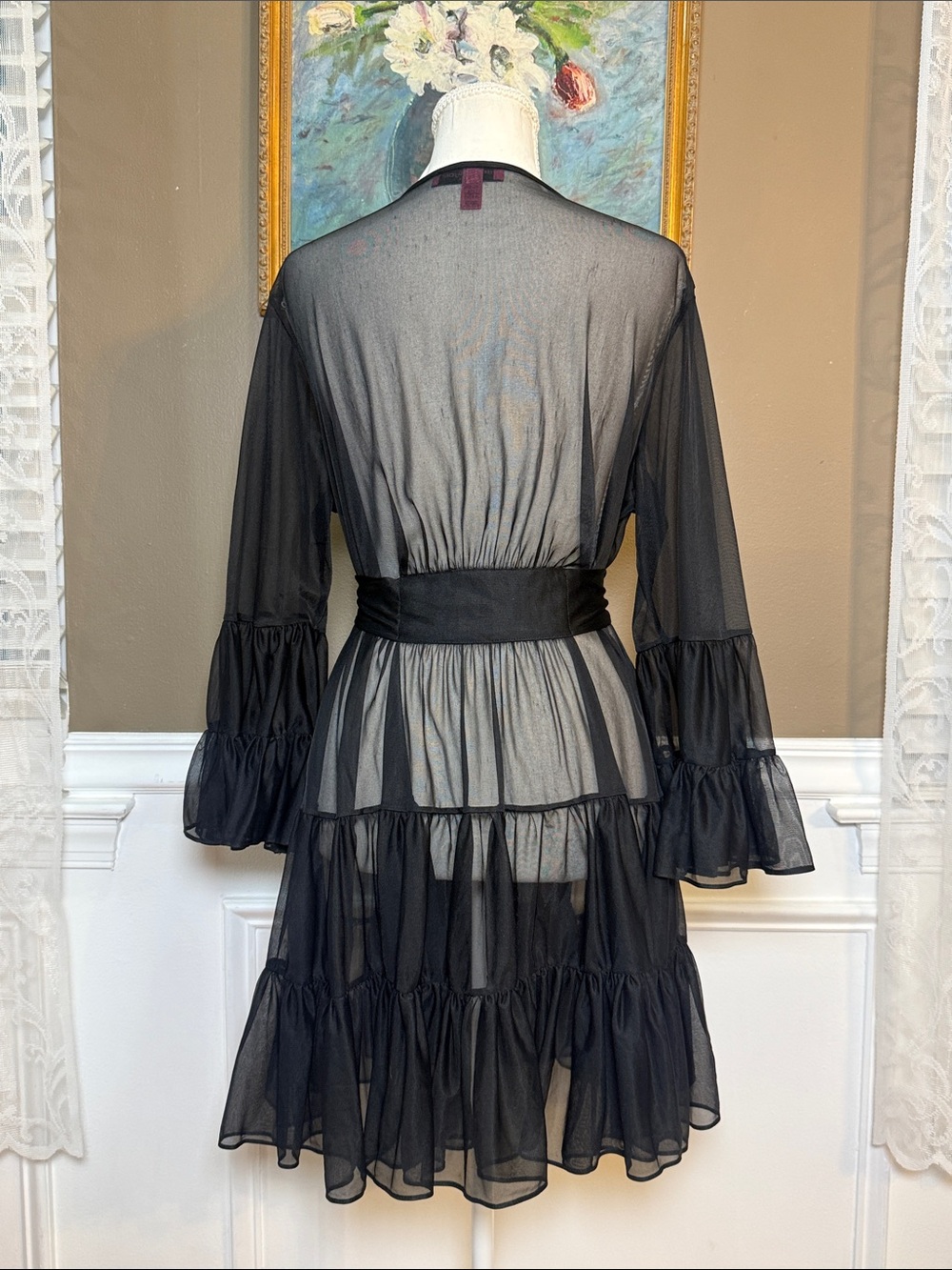 Betsey Johnson Intimates Y2K Black Sheer Ruffle Tiered Robe OS - Picture 3 of 7
